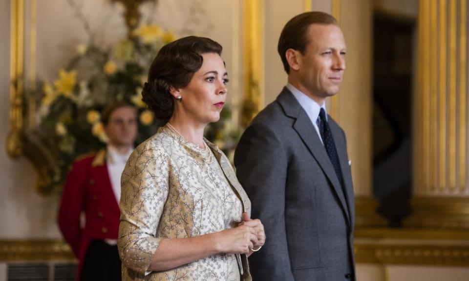 Olivia Colman and Tobias Menzies as the Queen and Prince Philip in The Crown