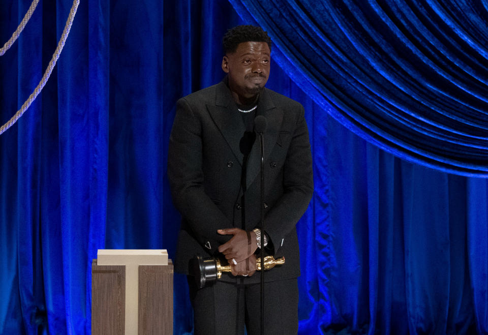 Daniel Kaluuya accepts the Supporting Actor award for 'Judas and the Black Messiah' during the 93rd Academy Awards on April 25, 2021. (Photo by Todd Wawrychuk/A.M.P.A.S. via Getty Images)