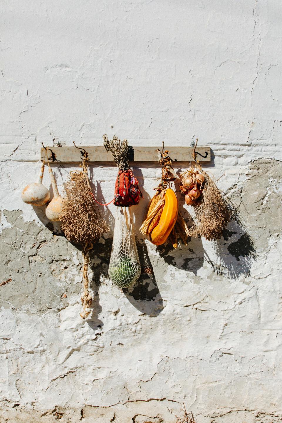 Hanging herbs and produce