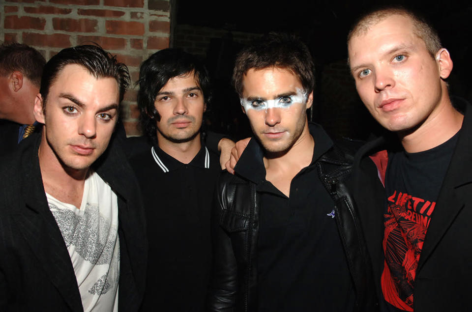 <p>In 1998, Leto formed the band Thirty Seconds to Mars with brother Shannon, Tom Milicevio, and Matt Wachter. The band celebrated the release of their second album in 2005 in New York. (Photo: Theo Wargo/WireImage)</p>