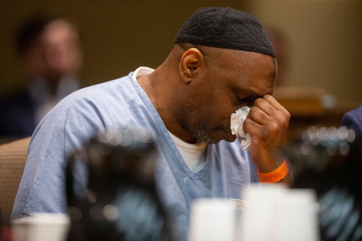 Artis Whitehead, who has been in jail since 2003 on charges related to the robbery of B.B. King’s in 2002, becomes emotional as Shelby County Criminal Court Judge Jennifer Fitzgerald gives her ruling that he would be released later in the day and given a new trial after stating that the Memphis Police Department hid an informant in the initial investigation on Friday, December 15, 2023. Whitehead’s case was brought before Fitzgerald through the efforts of the Tennessee Innocence Project.