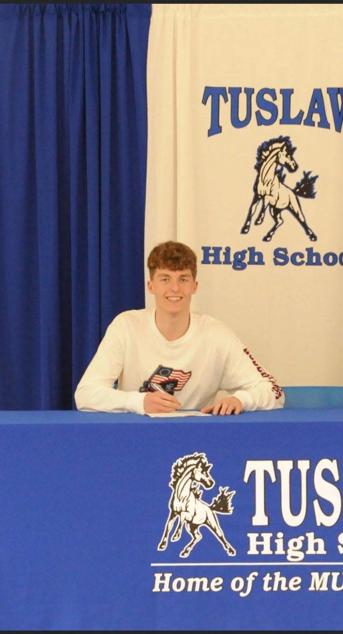 Tuslaw's Nathan Frascone celebrates his decision to attend Robert Morris University as a preferred walk-on.