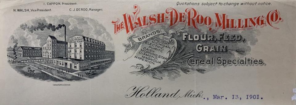 The letterhead of the Walsh-DeRoo Milling Company.