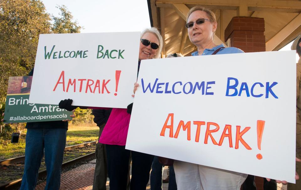 Local residents gathered at the Pensacola Train Station platform on Heinberg Street for the arrival of an Amtrak train Feb. 19, 2016. Amtrak is investigating using a portion of the $66 billion it was allocated in the Infrastructure Investment & Jobs Act to reestablish commuter rail service in Northwest Florida.