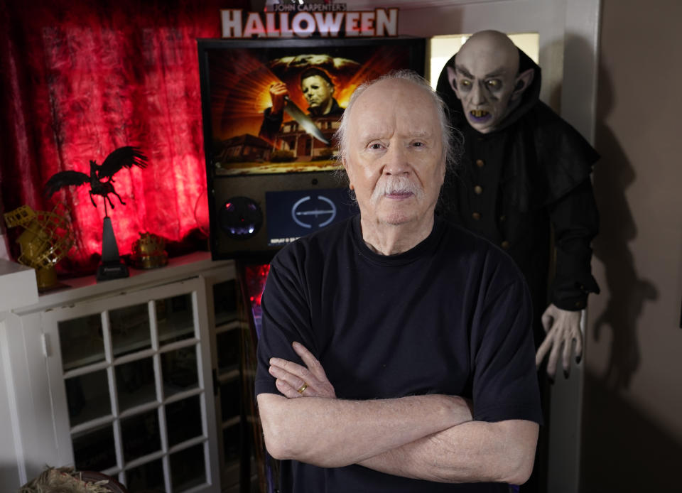 Director John Carpenter poses for a portrait at his office, Tuesday, Oct. 3, 2023, in Los Angeles. (AP Photo/Chris Pizzello)