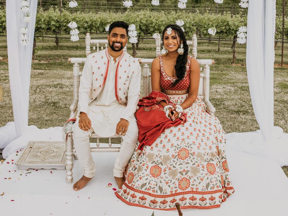 A bride and groom at an Indian wedding