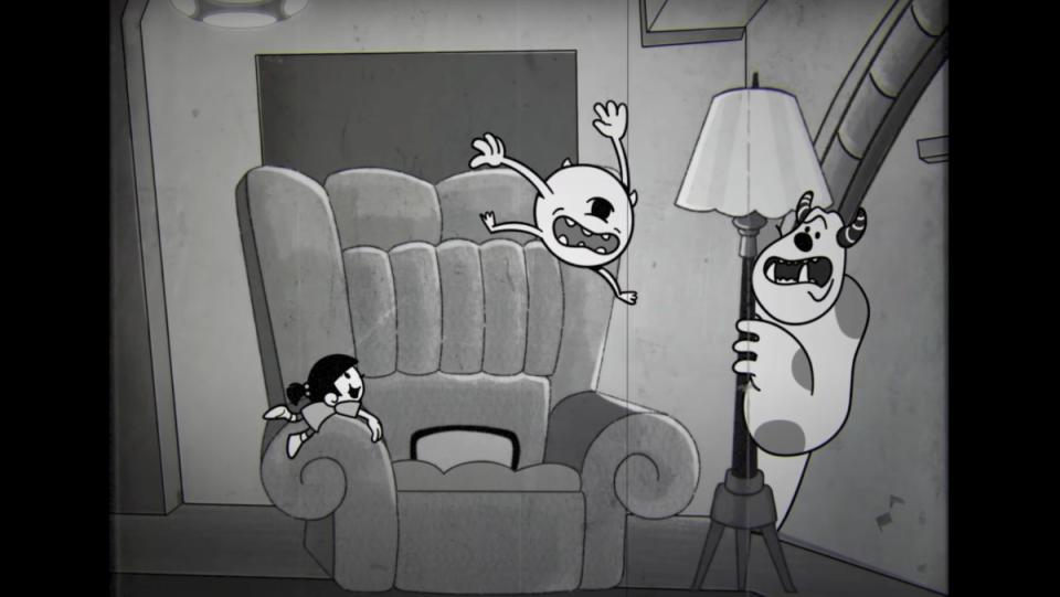 Boo, Mike, and Sulley in Pixar Remix Monsters, Inc. short