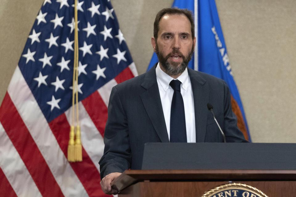 Special counsel Jack Smith delivers a statement on the indictment against Trump at the Justice Department in Washington, D.C., on June 9. (Jose Luis Magana/AP)