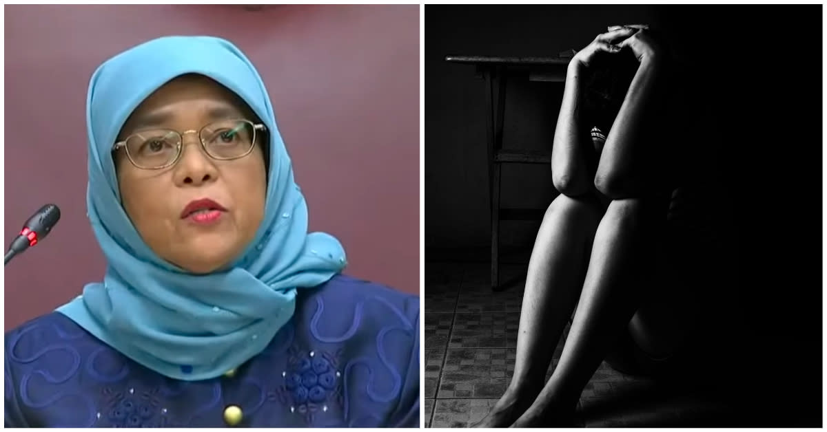 Singapore President Halimah Yacob (left) has called for better protection for young rape victims. (PHOTOS: Yahoo News Singapore/Getty Images)