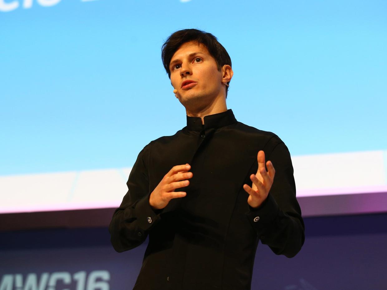 Telegram founder and CEO Pavel Durov delivers his keynote conference during day two of the Mobile World Congress at the Fira Gran Via complex in Barcelona, Spain on February 23, 2016.