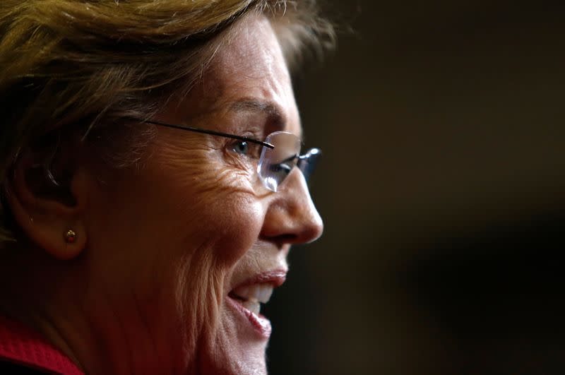 Candidate Senator Elizabeth Warren interviewed in the spin room after the tenth Democratic 2020 presidential debate at the Gaillard Center in Charleston, South Carolina, U.S.