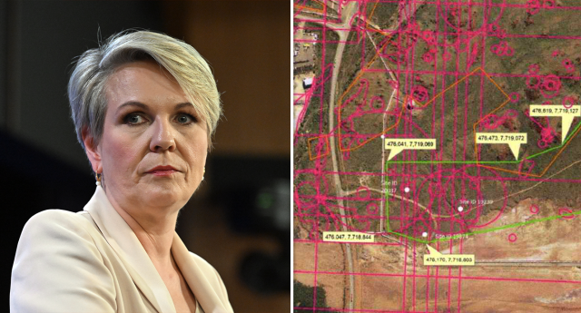 Tanya Plibersek has been urged to block work on the construction of a urea plant (right) which is home to cultural sites. Source: AAP / Supplied