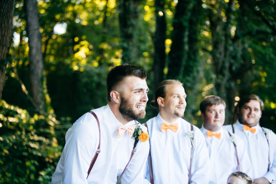 Groom Micah Baker's reaction to seeing his bride Bailey couldn't be sweeter.&nbsp; (Photo: <a href="http://www.amberlowephoto.com/" target="_blank">Amber Lowe Photo</a>)