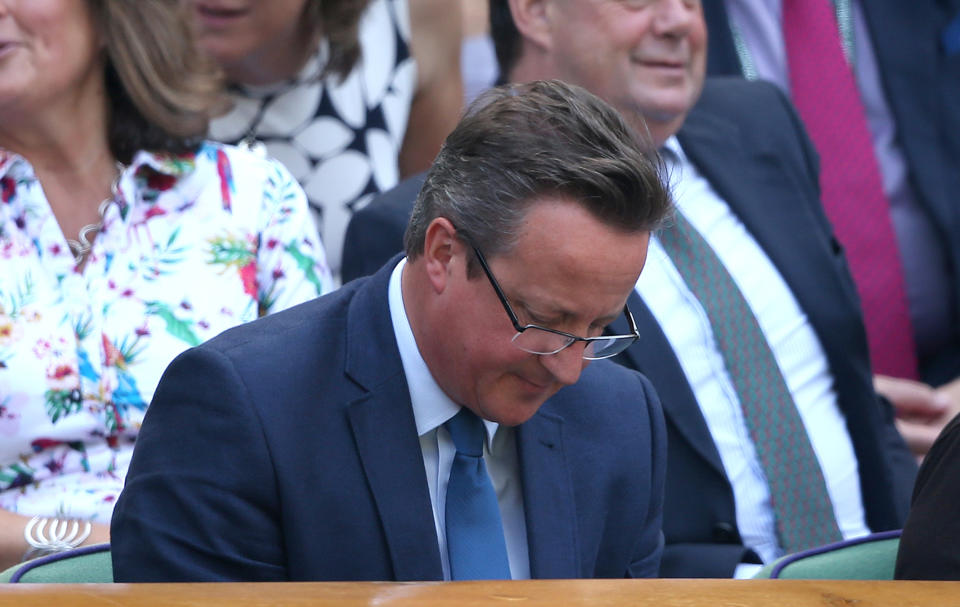 David Cameron in the royal box on centre court on day five of the Wimbledon Championships at the All England Lawn Tennis and Croquet Club, Wimbledon.