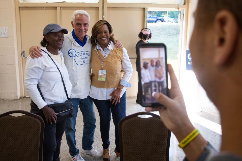 Democratic candidate for Governor Charlie Crist greets Gadsden County voters during a Strolls to the Polls event on Friday, Oct. 21, 2022.