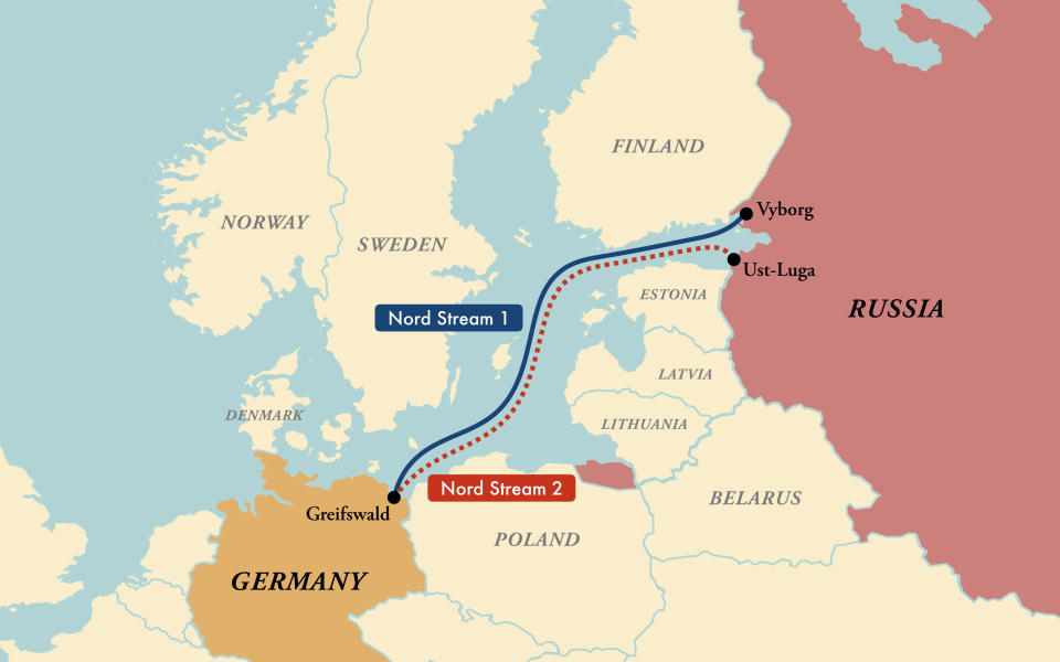 Karte von Nord Stream 1 and 2 