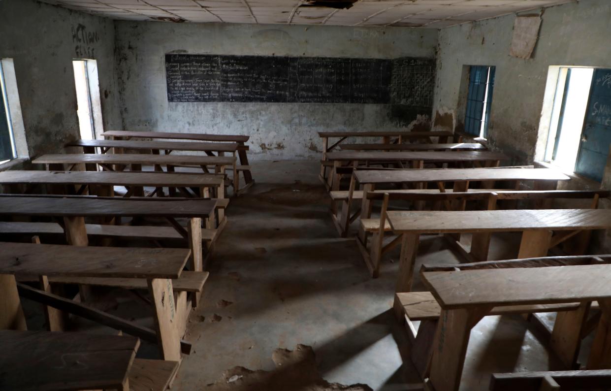 An empty class room following an attack by gunmen at Government Science College, Kagara, Nigeria, on Feb. 18.