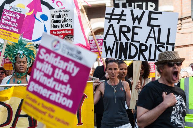 Hundreds of demonstrators in May 2018 march through central London to the Home Office in solidarity with the Windrush generation