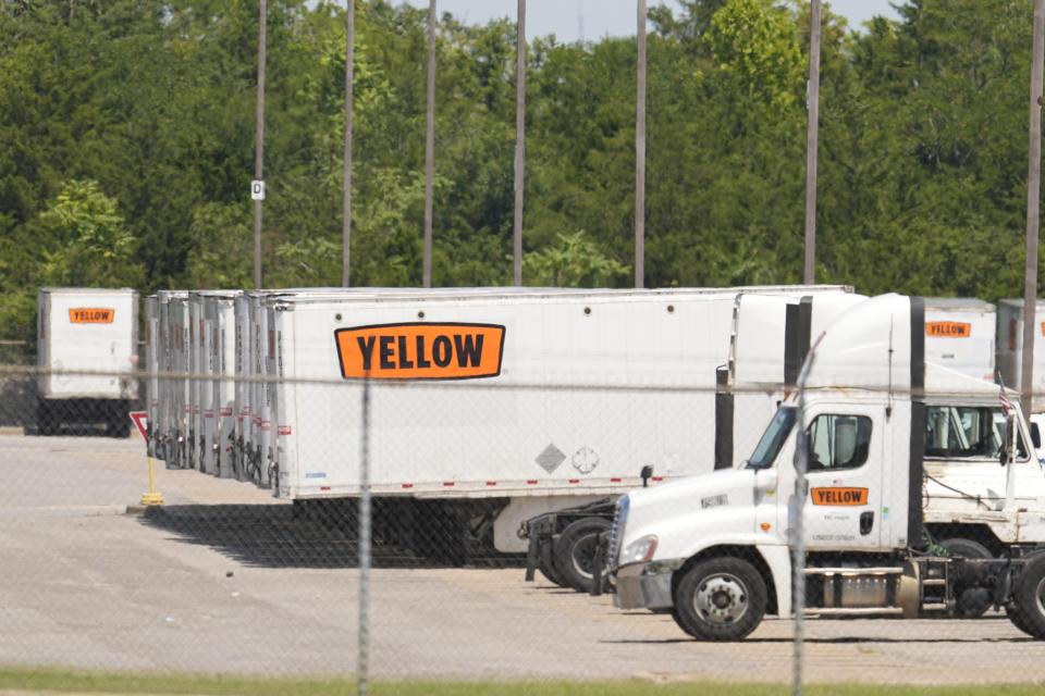 Box trailers and trucks are seen at Yellow Corp. trucking facility Monday, July 31, 2023 in Nashville, Tenn. The troubled trucking company is shutting down and filing for bankruptcy, the Teamsters said Monday. An official bankruptcy filing is expected any day for Yellow, after years of financial struggles and growing debt. (AP Photo/George Walker IV)