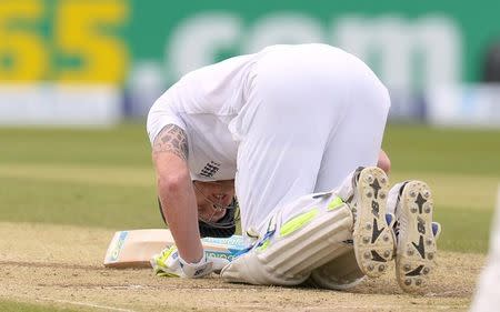 Cricket - England v New Zealand - Investec Test Series Second Test - Headingley - 2/6/15 England's Ben Stokes reacts after being hit by the ball Action Images via Reuters / Philip Brown Livepic