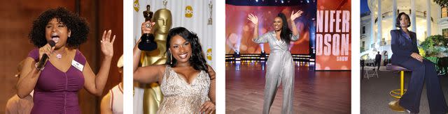 <p>Getty Images (2), Jennifer Hudson Show (2)</p> Hudson competing during American Idol's third season; winning Best Supporting Actress for Dreamgirls at the 2007 Academy Awards; appearing on her eponymous talk show; performing at the White House's first official Juneteenth celebration