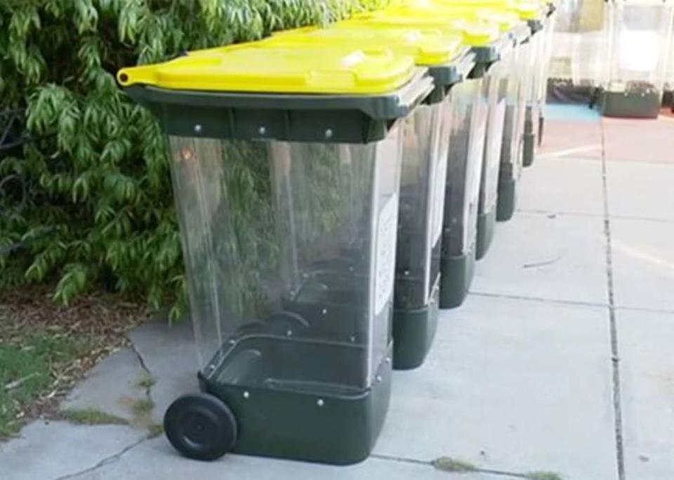 The transparent wheelie bins that could be rolled out across Adelaide. Source: 7News