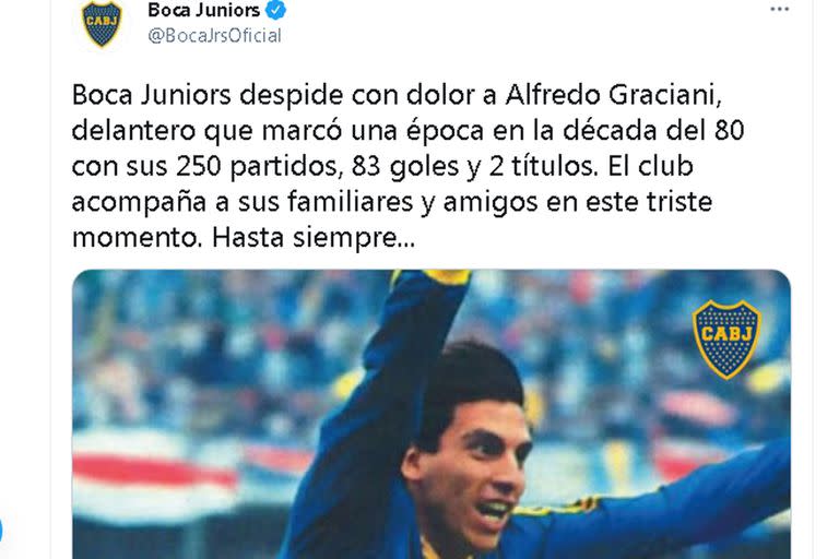 El mensaje de despedida a Alfredo Graciani en la cuenta oficial de Twitter de Boca