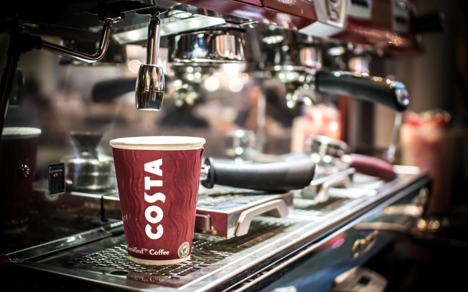 Costa Coffee owner Whitbread is at the bottom of the FTSE 100 this morning following a 10pc fall in first half profits at the coffee chain