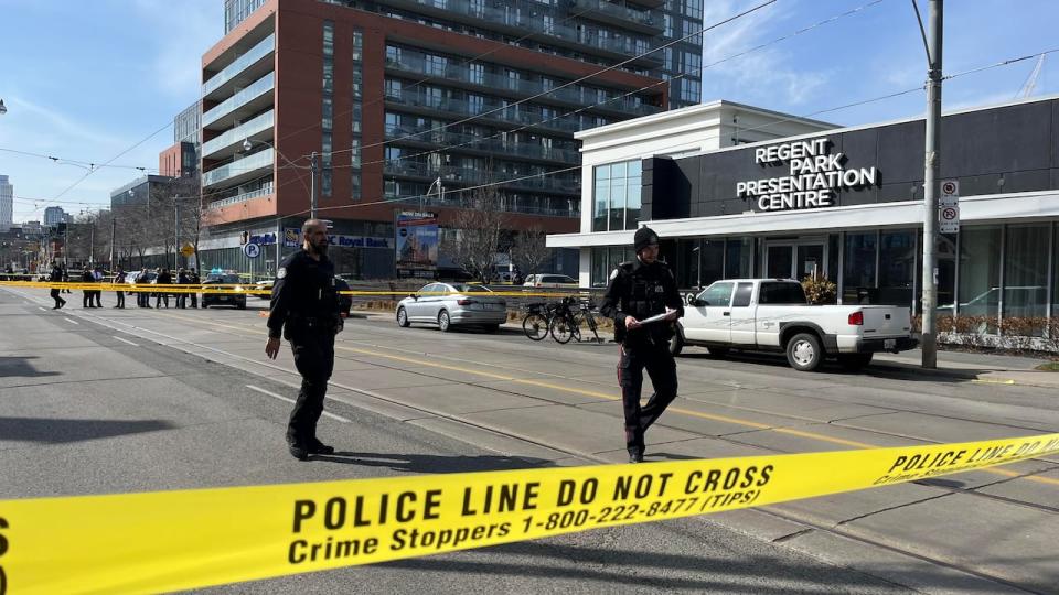 Dundas Street E. is closed between Parliament Street and Sackville Street after two men were killed in a shooting Tuesday afternoon, police said.