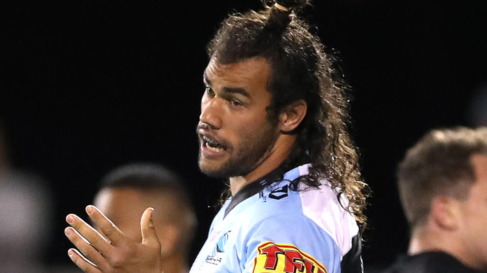 Cronulla's Toby Rudolf has been counselled by the NRL after making inappropriate comments in a post match interview last week. (Photo by Mark Kolbe/Getty Images)