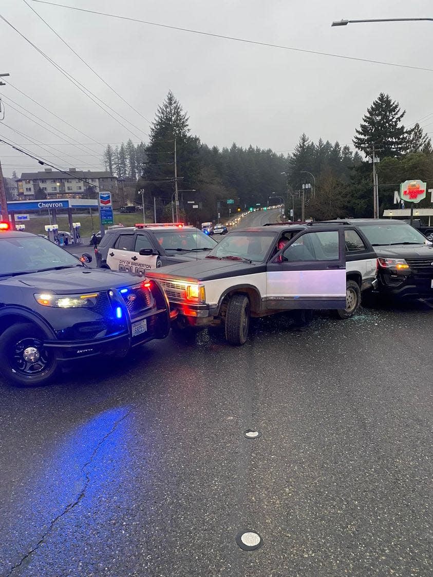 A suspected car thief is accused of ramming a Bremerton police vehicle in January, started a chase that ended in the middle of Kitsap Way.