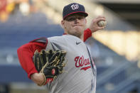 Washington Nationals starter Josh Rogers throws to a Pittsburgh Pirates batter during the first inning of a baseball game Friday, Sept. 10, 2021, in Pittsburgh. (AP Photo/Keith Srakocic)