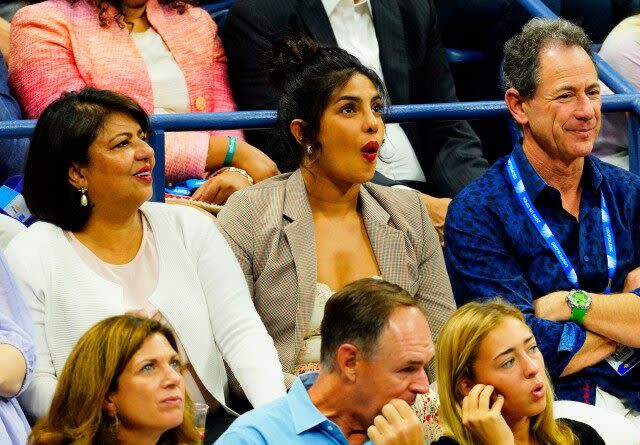 The actress couldn't contain her excitement while watching the tennis pro earn her milestone 100th US Open win!