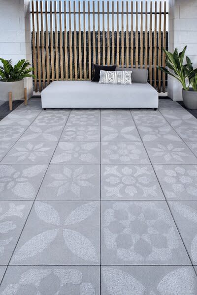 Flora is a new Techo-Bloc product created with a new manufacturing technique that gives concrete the appearance of European ceramics with the same durability and freeze-thaw attributes of all Techo-Bloc pavers and patio slabs—and it can be laid in over 460 different pattern combinations. 