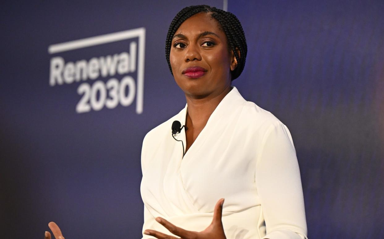 Kemi Badenoch, the Tory leadership contender, delivers a speech in Westminster