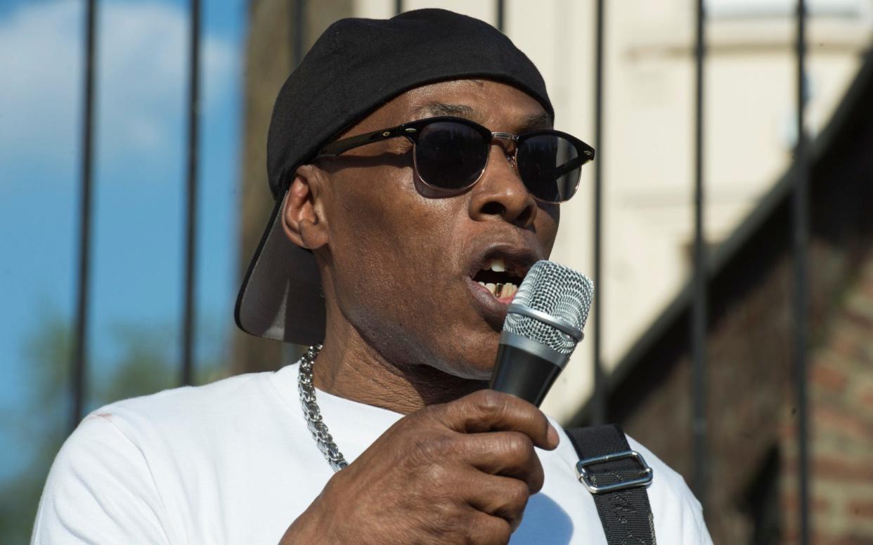 Trevor Ellis speaking at a rally in Brixton in support of the Windrush migrants - JULIAN SIMMONDS