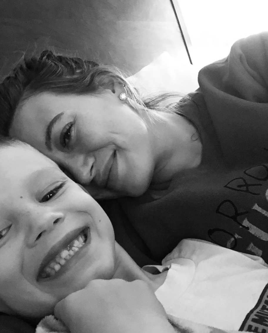 <p>“Watch out for the toothless one,” the <em>Younger</em> actress joked, while cuddling up to her smiling, 5-year-old son, Luca. “He slays you.” (Photo: <a rel="nofollow noopener" href="https://www.instagram.com/p/Bdg3x8LnVyQ/?taken-by=hilaryduff" target="_blank" data-ylk="slk:Hilary Duff via Instagram;elm:context_link;itc:0;sec:content-canvas" class="link ">Hilary Duff via Instagram</a>) </p>