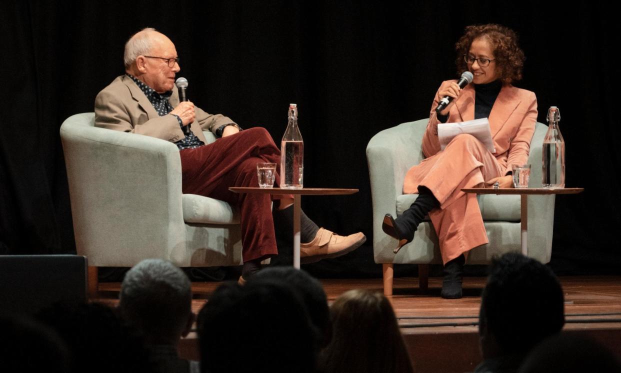 <span>Graeme Garden, one of the three Goodies, talks to Samira Ahmed at the Slapstick festival.</span><span>Photograph: Francesca Jones/The Guardian</span>