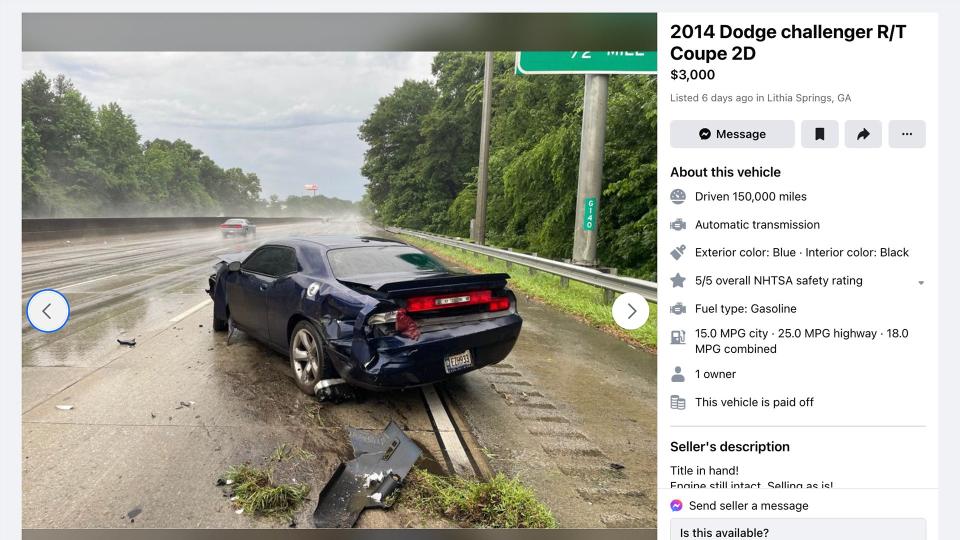 Smart: Man Lists Dodge Challenger on Marketplace Immediately After Crashing photo