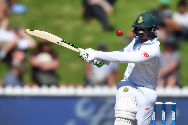 South Africa's keeper Quinton de Kock races to his eighth Test 50 in 55 balls in the second Test against New Zealand in Wellington