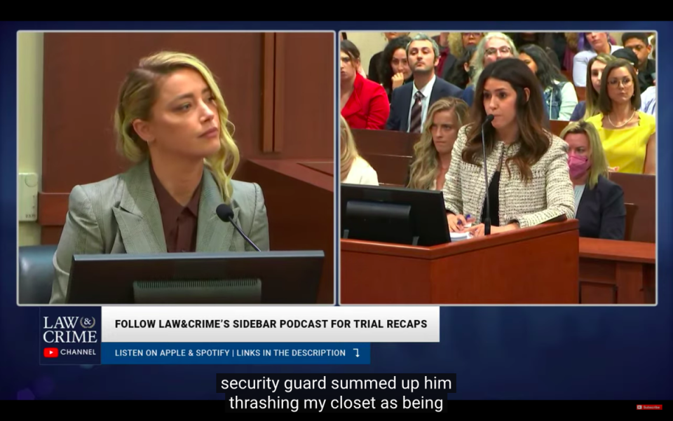 Amber Heard and Depp’s lawyer Camille Vasquez spar in tense cross-examination on Thursday (26 May) (YouTube/Law & Crime)