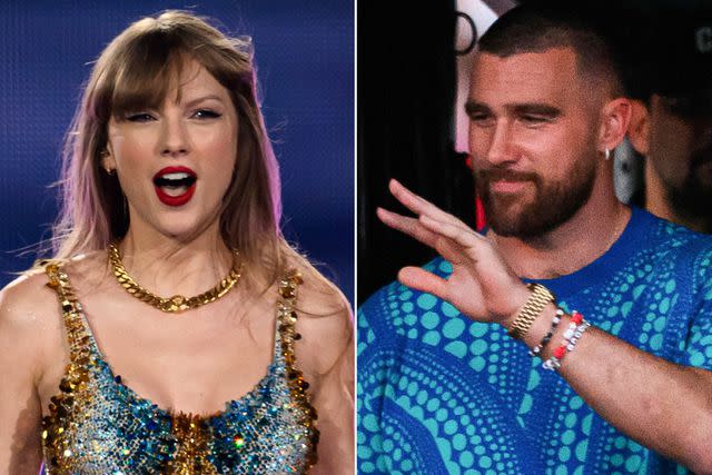 <p>James Gourley/Shutterstock</p> Taylor Swift and Travis Kelce
