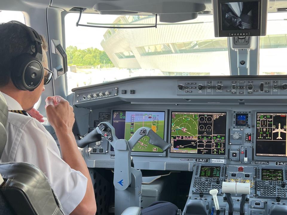 Flying on Embraer's E190-E2 Tech Shark aircraft.