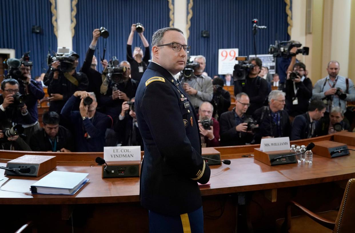 Lt Col Alexander Vindman prepares to give evidence at the impeachment hearings into Donald Trump: Getty Images