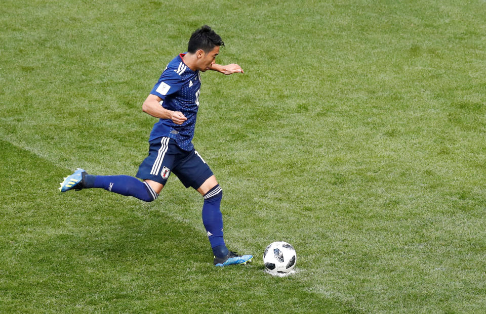 <p>Japan’s Shinji Kagawa nets from the penalty spot </p>
