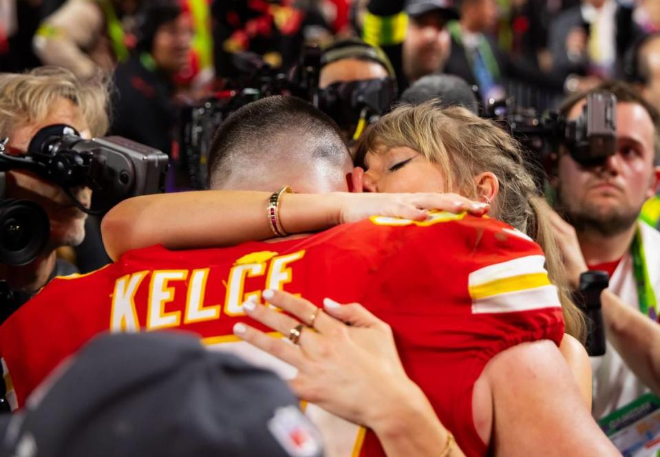 Kansas City Chiefs tight end Travis Kelce celebrated the team’s Super Bowl win against the San Francisco 49ers last month with girlfriend Taylor Swift.