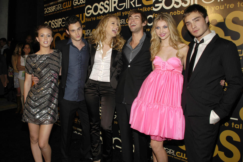 Leighton Meester, Penn Badgley, Blake Lively, Chace Crawford, Taylor Momsen and Ed Westwick attend the "Gossip Girl" premiere in 2007. (Photo: Patrick McMullan via Getty Images)
