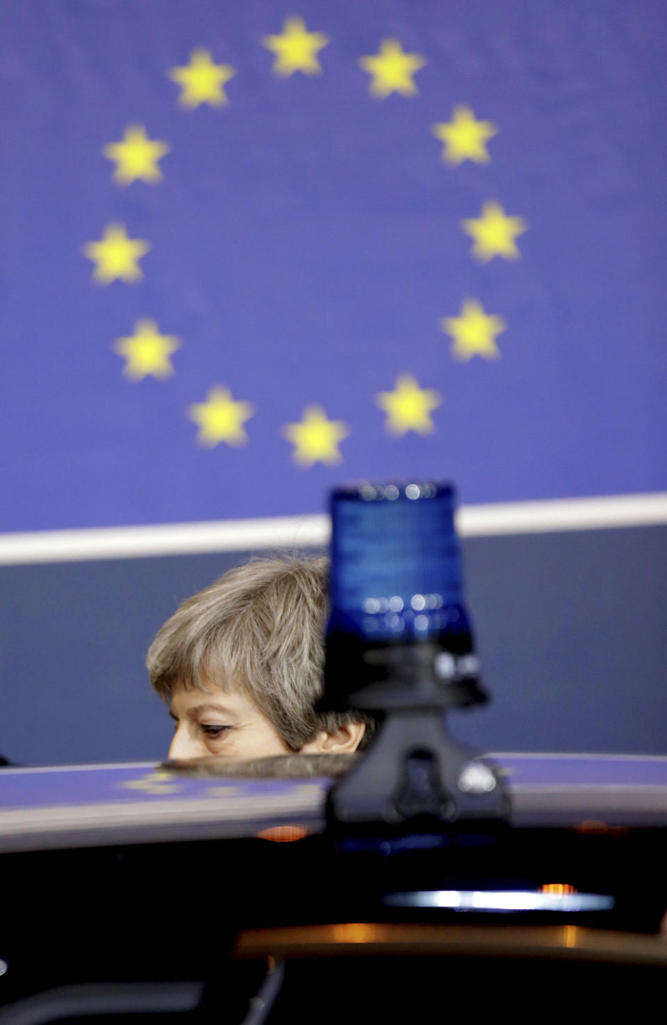 British Prime Minister Theresa May leaves at the end of an EU summit in Brussels, Friday, March 22, 2019. Worn down by three years of indecision in London, EU leaders on Thursday were grudgingly leaning toward giving the U.K. more time to ease itself out of the bloc. (AP Photo/Olivier Matthys)