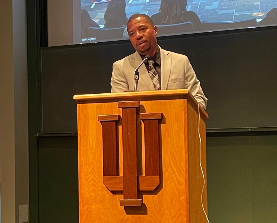 Roosevelt Stewart, a Republican candidate for South Bend Common Council, speaks during a forum at Indiana University South Bend Oct. 5. Stewart is charged with a felony and a misdemeanor for allegedly punching and choking his 15-year-old daughter. He says his daughter fabricated the story to pull him out of the race.