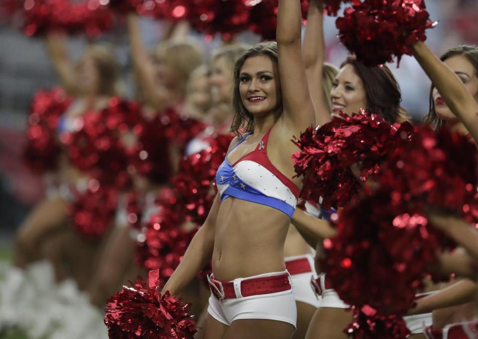 <p>Arizona Cardinals cheerleaders during an NFL football game against the San Francisco 49ers, Sunday, Nov. 13, 2016, in Glendale, Ariz. (AP Photo/Rick Scuteri) </p>